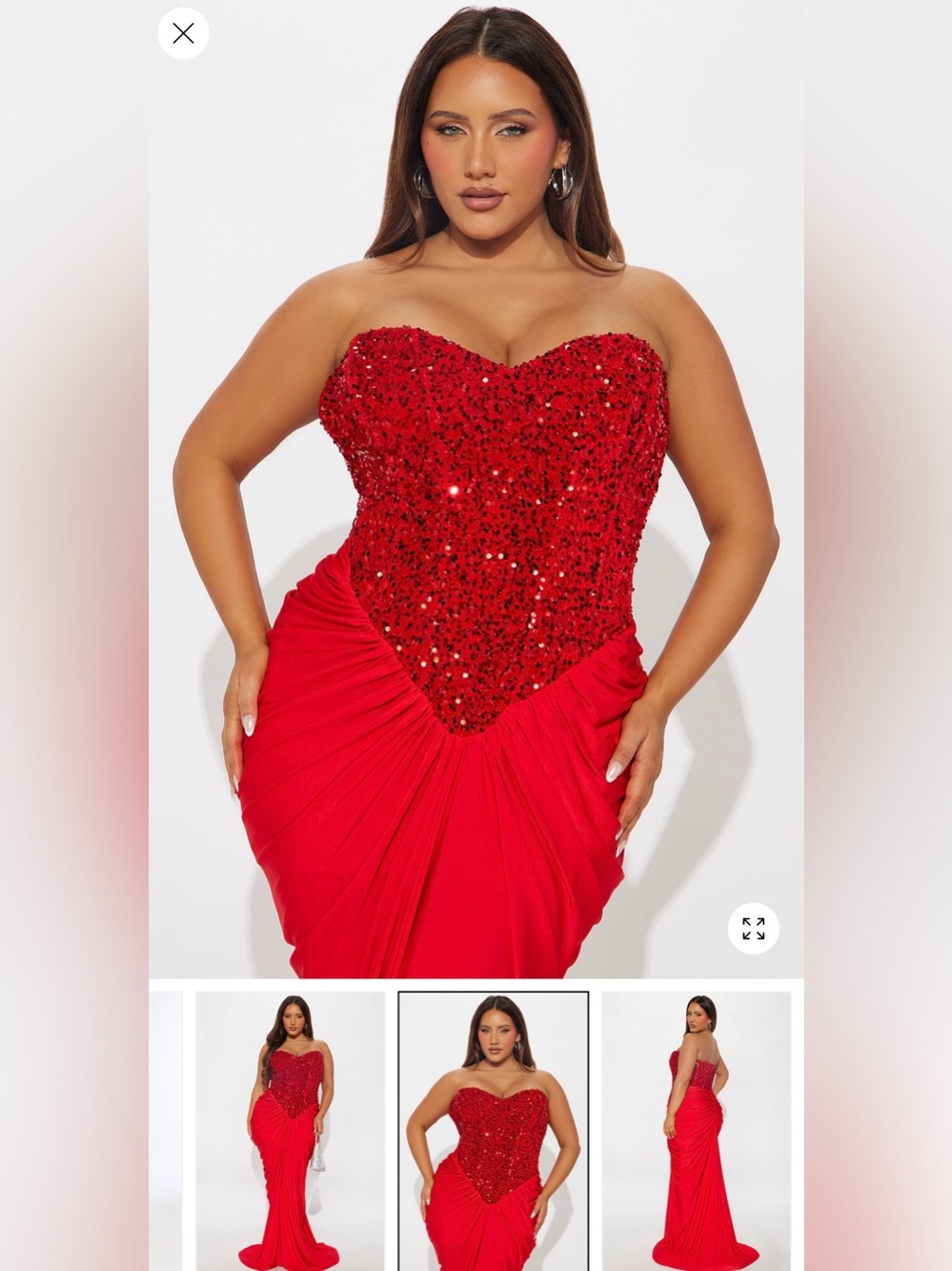Fashion Nova Red Sequin Strapless Evening Gown